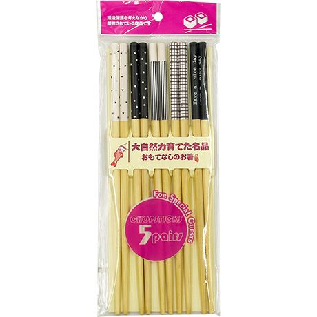[8307] SHINE FARM  Chopsticks Bamboo Black & White 5PCS